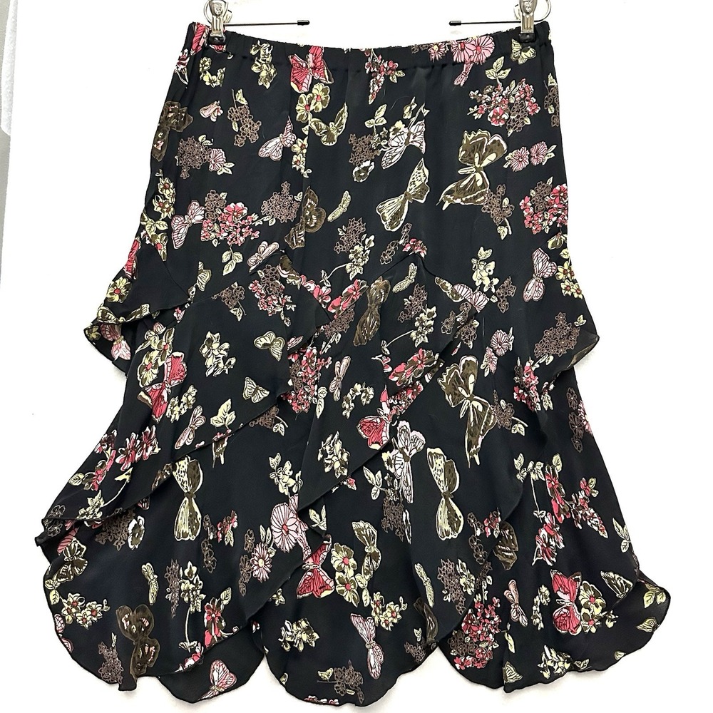 Stonebridge Midi Skirt 10P Dark Floral Chiffon‎ Layer Ruffle Y2K Fairy Romantic